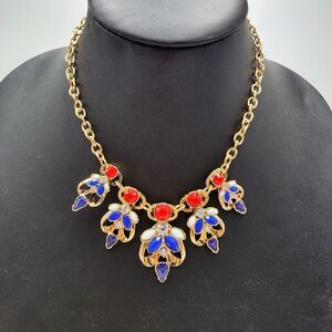 Avon Ms. Patriotic Red White Blue Rhinestones Modern Gold Tone 19" Necklace